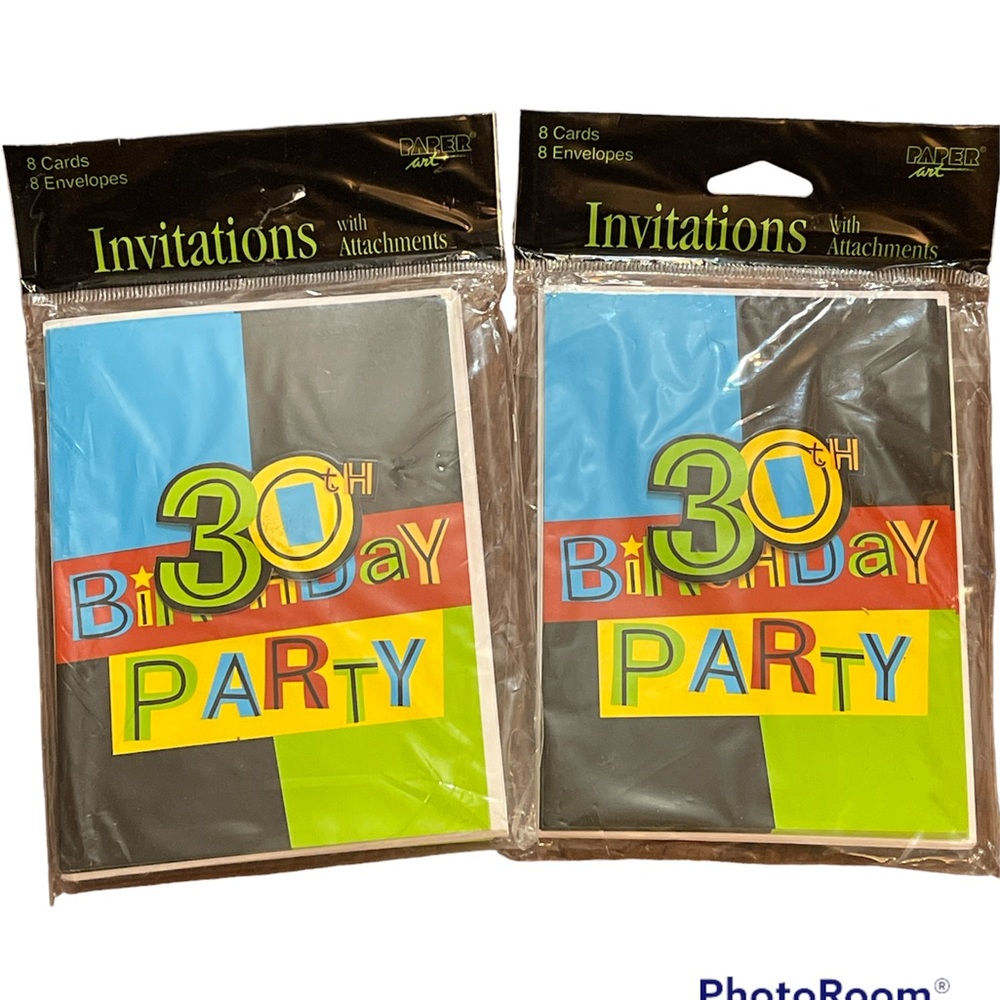 30th Birthday Party Invitation W attachments  (2 Packs X 8 Cards W 8 Envelopes)